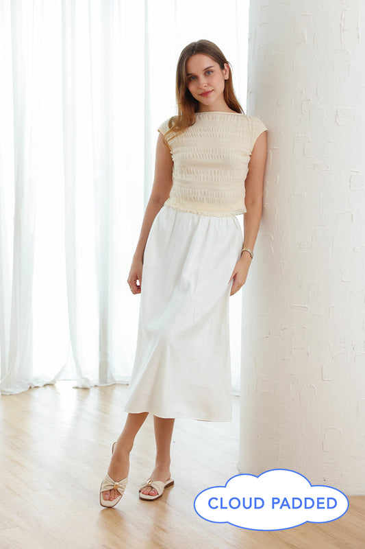 Arianna Bow Cloud Sliders in Waterproof Linen