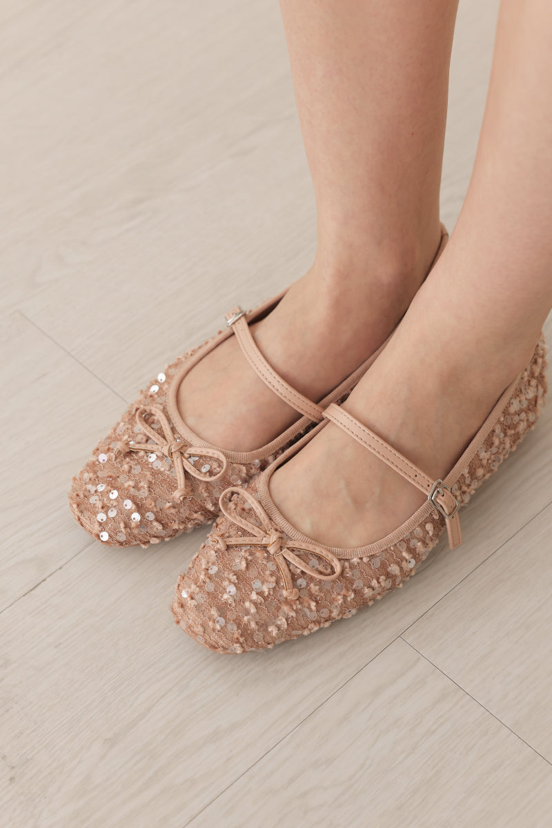 Arlisse Textured Sequin Maryjane Flats in Salmon Pink
