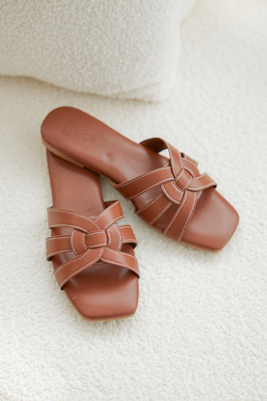 Bonita Contrast Stitching Sliders in Brown