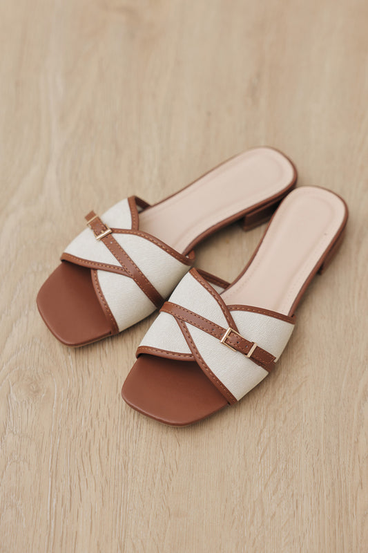 Briella Buckle Sliders in Brown