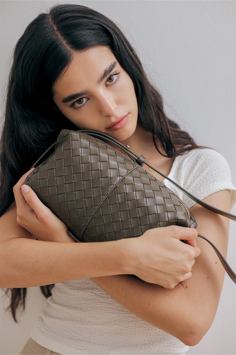 Cairo Weaved Box Bag in Olive