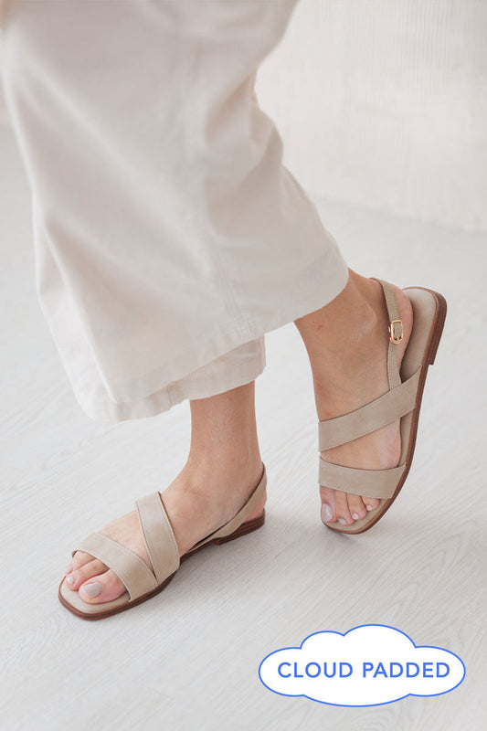 Charleey Irregular Strap Cloud Sandals in Taupe Waterproof Suede