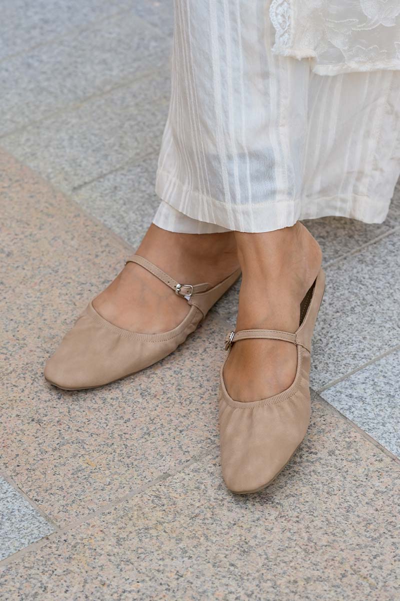 Halcy Ruching Flats in Taupe Waterproof Suede