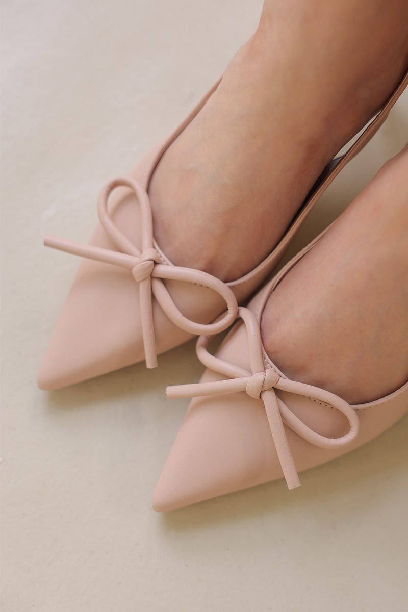Issey Bow Slingback Heels in Nude Pink