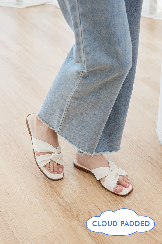 Jessa Cloud Sliders in Pearl Waterproof Satin