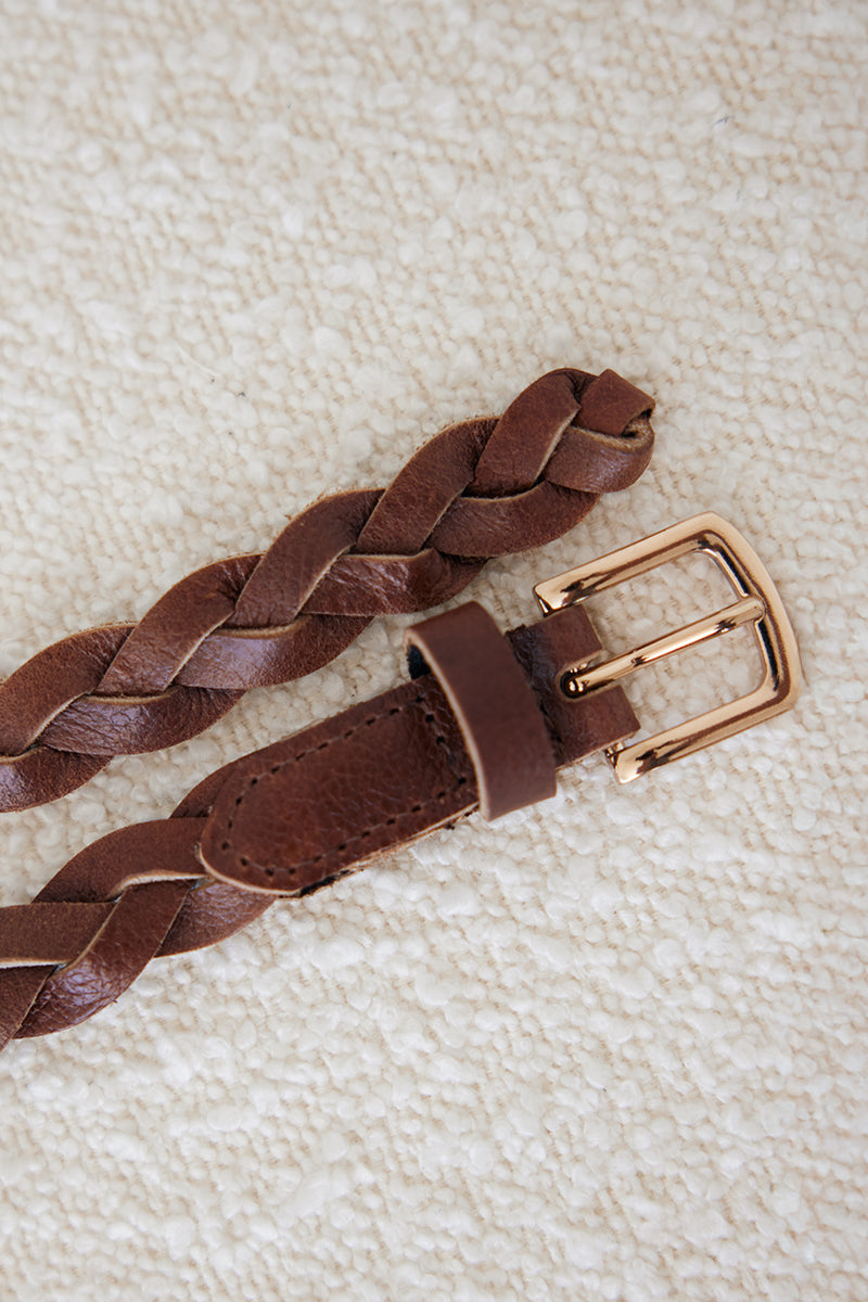 Karl Braided Leather Belt in Caramel