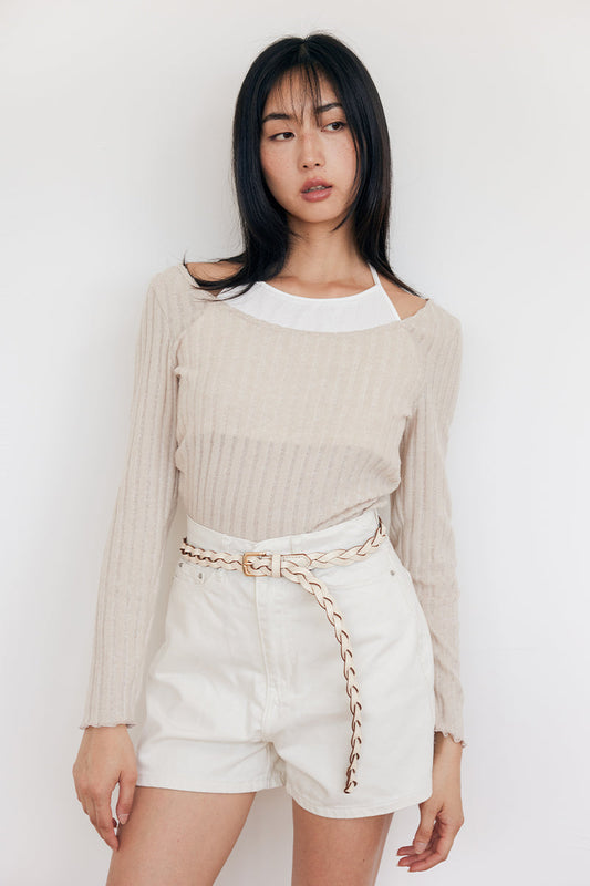 Karl Braided Leather Belt in Cream