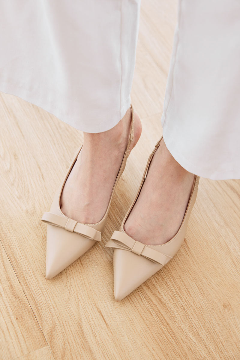 Keiana Ribbon Slingback Covered heels in Beige