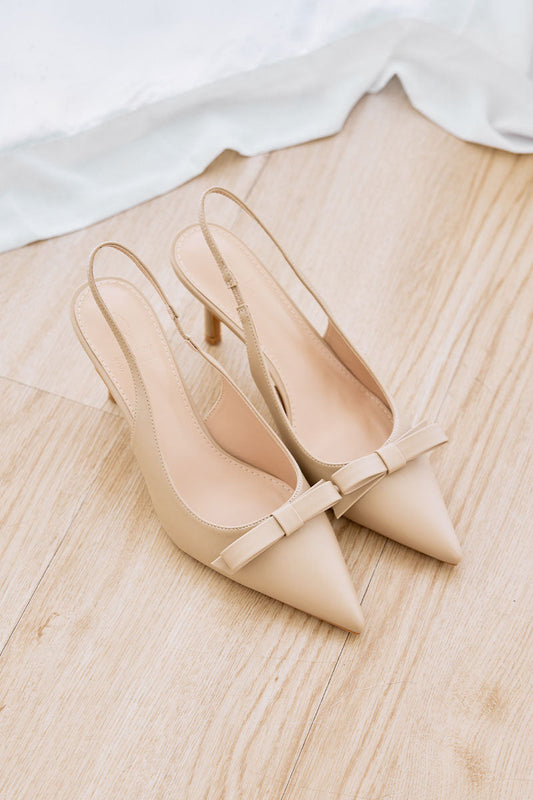 Keiana Ribbon Slingback Covered heels in Beige