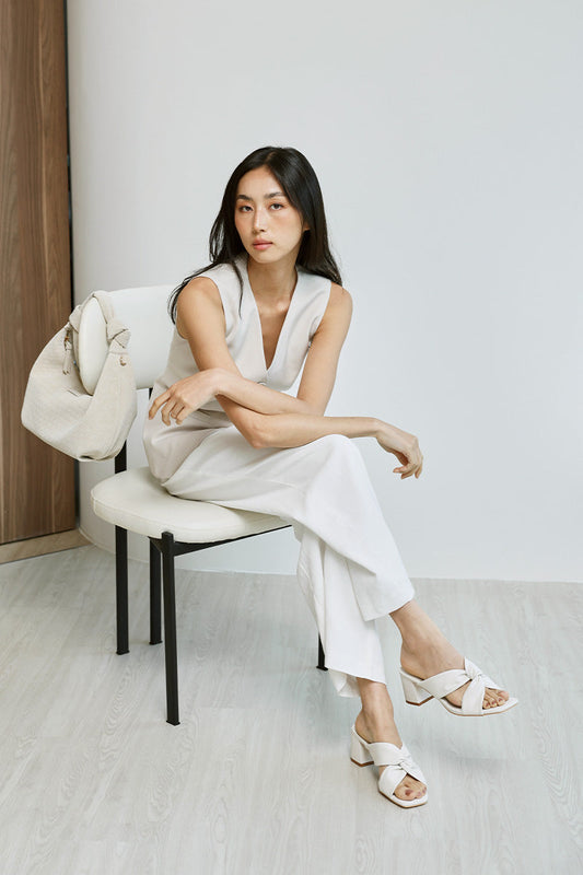 Kessie Knotted Block Heels in Cream