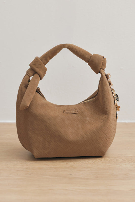 Kyoto Knotted Weaved Shoulder Bag in Camel