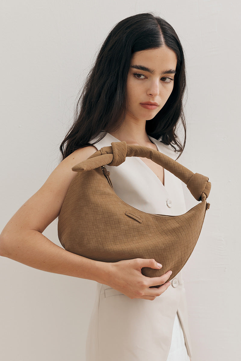 Kyoto Knotted Weaved Shoulder Bag in Camel