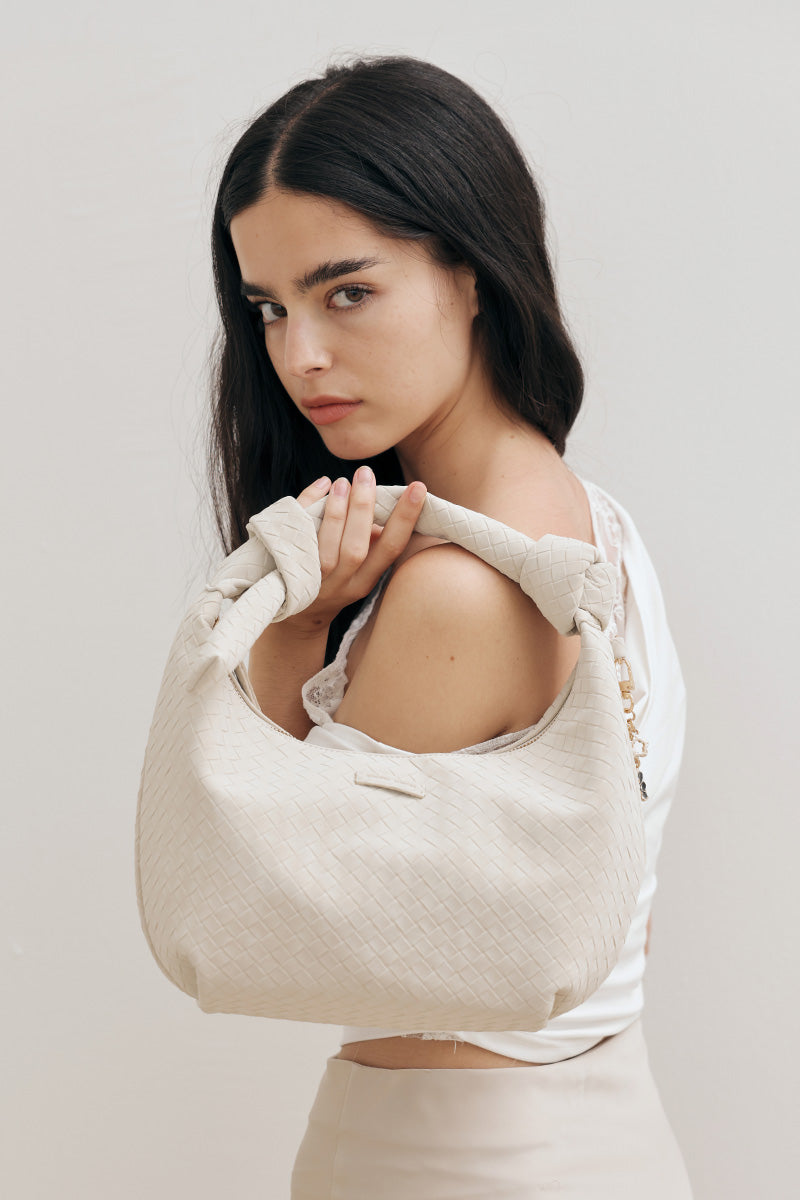 Kyoto Knotted Weaved Shoulder Bag in Cream