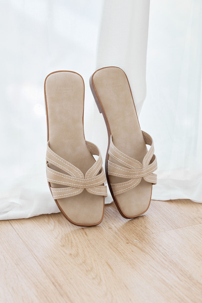 Leone Interlocking Cloud Sliders in Taupe Waterproof Suede