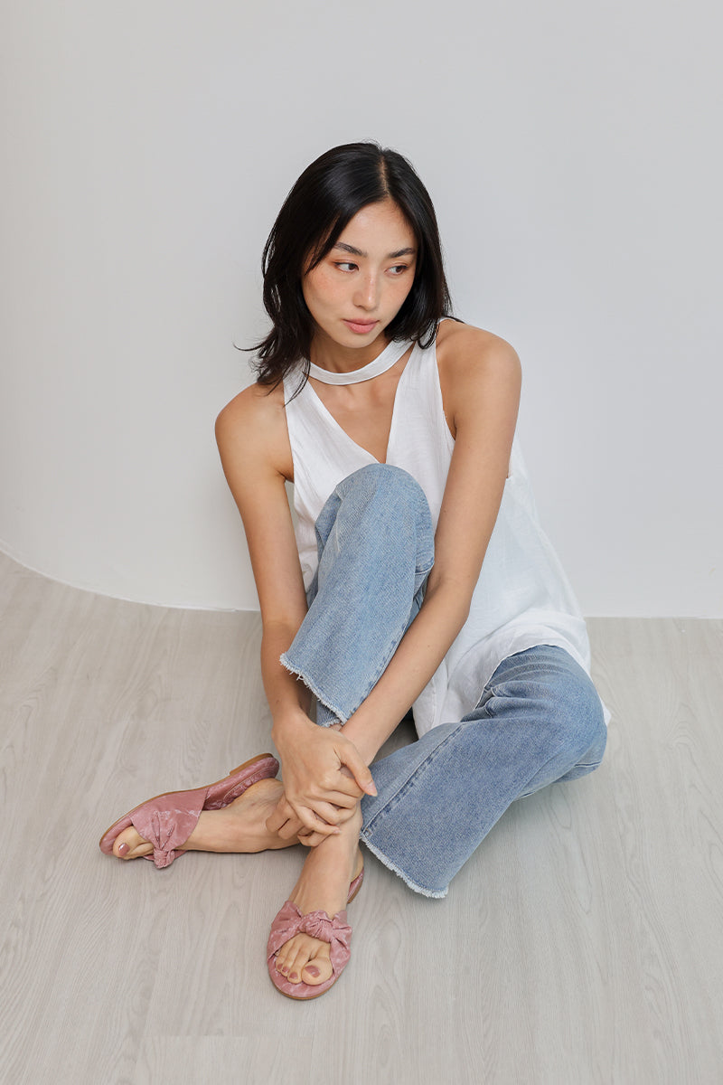 Marisse Knotted Sliders in Waterproof Satin Pink