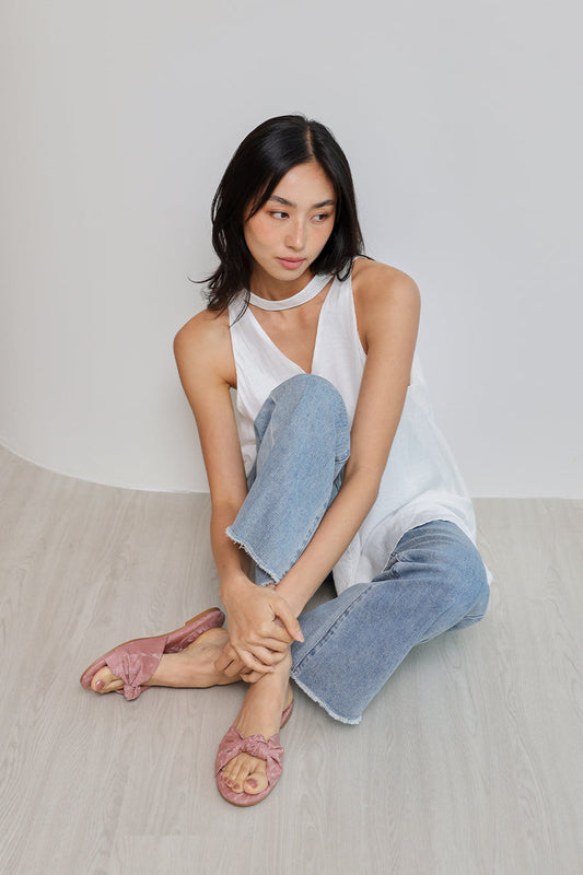 Marisse Knotted Sliders in Waterproof Satin Pink