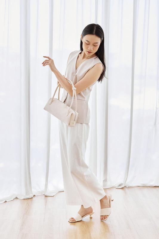 Olessia Strap-over Kitten Heel in Cream Waterproof Suede
