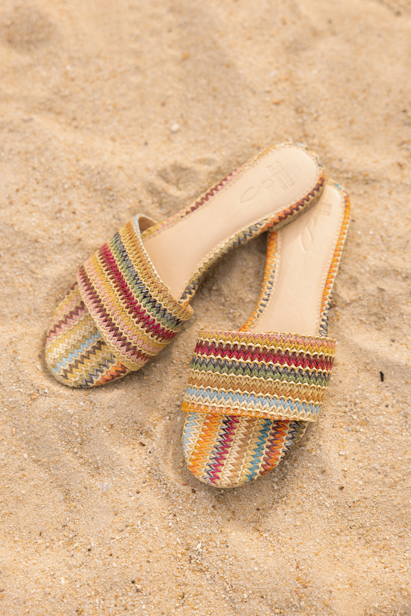 Olivian Strap-over Sliders in Multicolour Weave