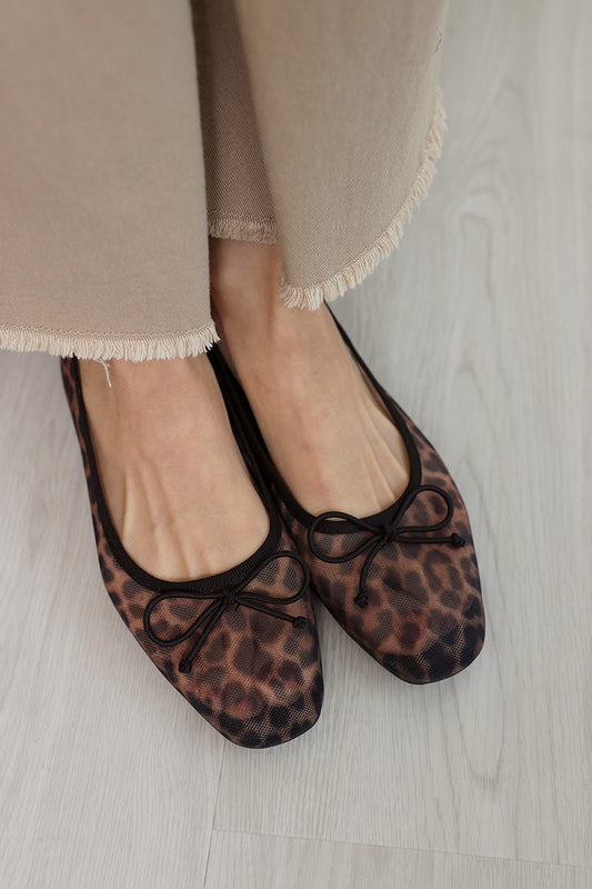 Onca Mesh Leopard Print Flats in Black