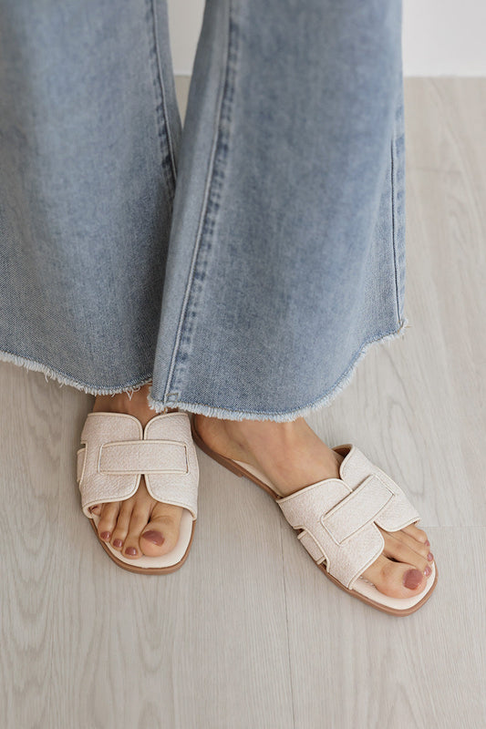 Rayla Interlocking Sliders in Waterproof Rattan Cream