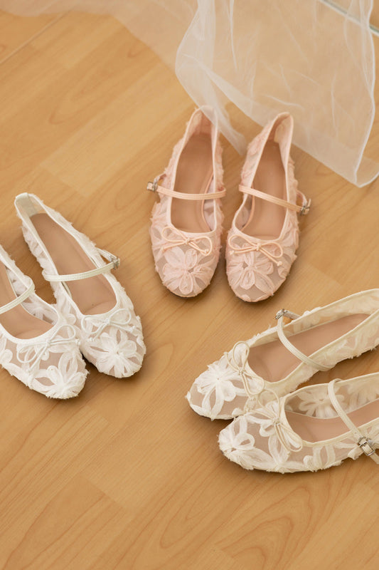 Sevyn Floral Mesh Maryjane Flats in Pink