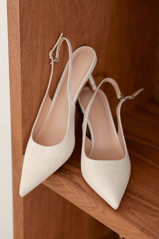 Zosia Slingback Heels in Cream Waterproof Linen
