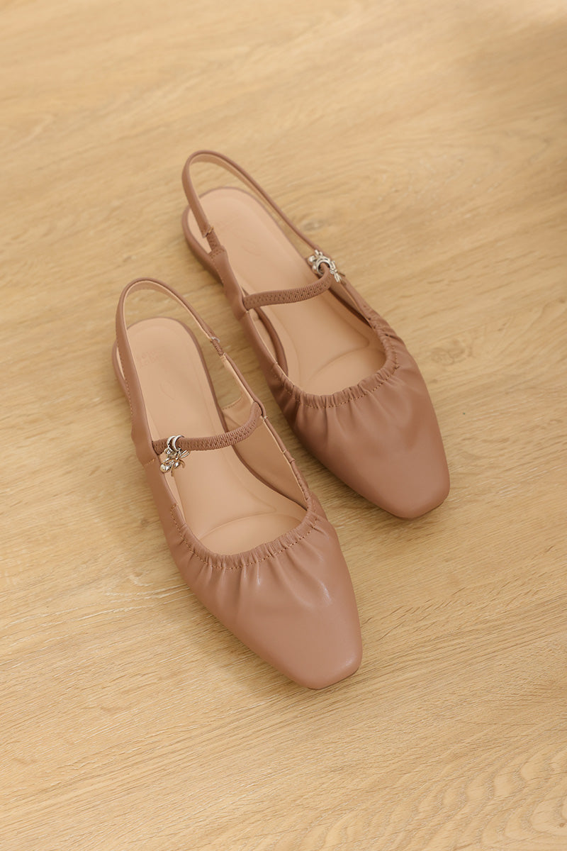 Alvara Charmé Ruching Slingback Flats in Taupe