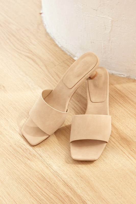 Olessia Strap-over Kitten Heel in Nude Waterproof Suede