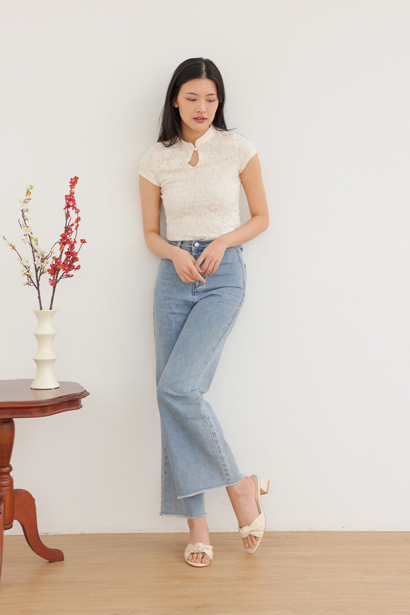 Sona Knotted Block Heels in Cream Waterproof Satin