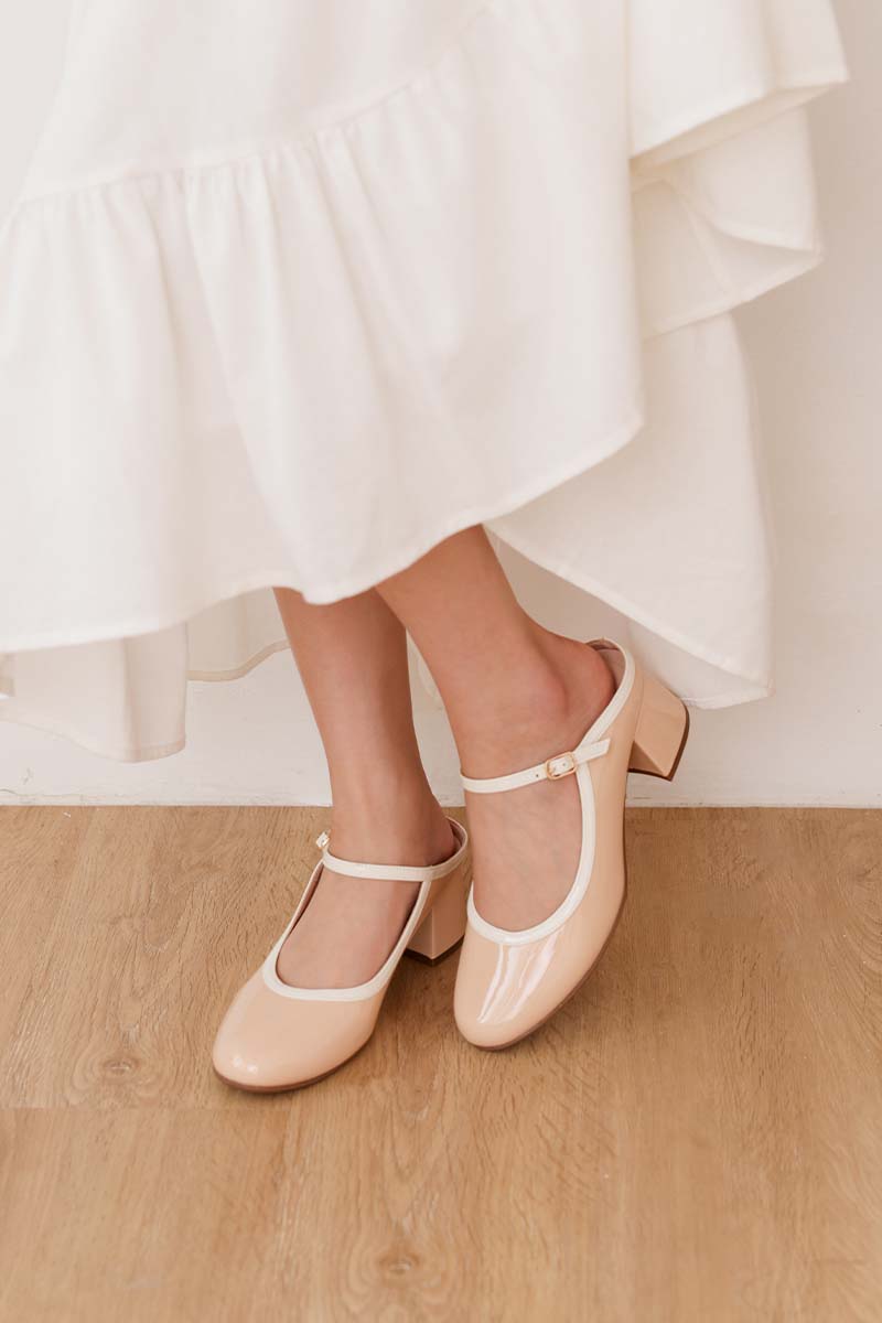 Soreva Cloud Two-Tone Mary Jane Mules in Vanilla Nude