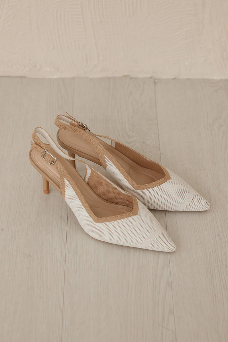 Valentina Flyknit Slingback Heels in Cream Nude Contrast