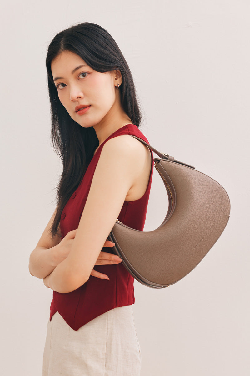 Reunion Tuan Crescent Bag in Taupe Pebble