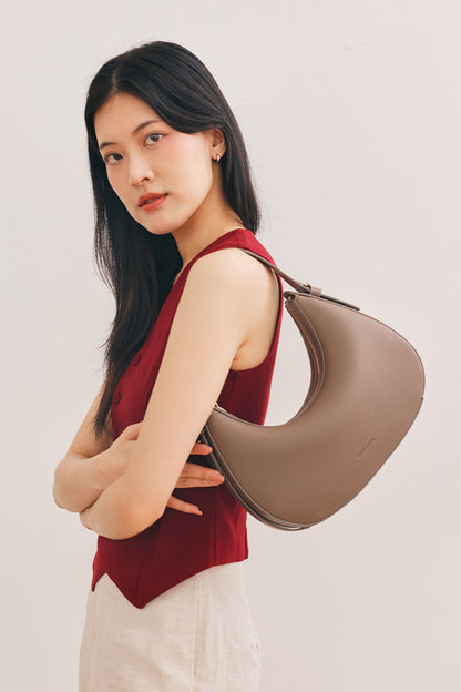 Reunion Tuan Crescent Bag in Taupe Pebble