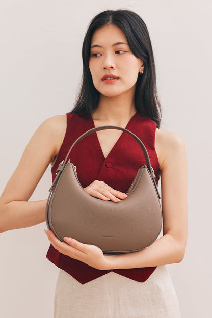 Reunion Tuan Crescent Bag in Taupe Pebble
