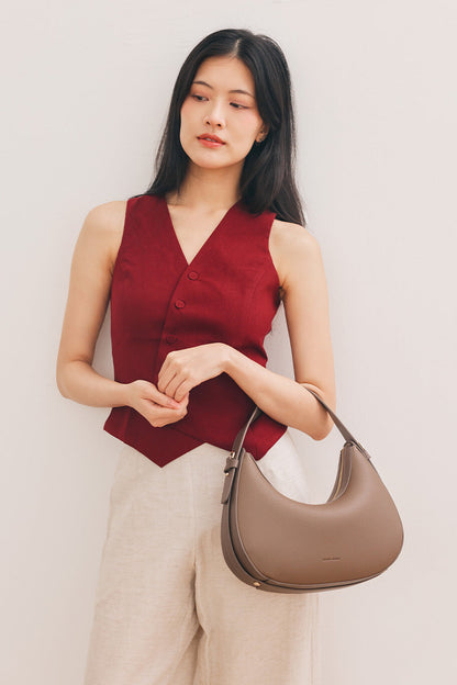 Reunion Tuan Crescent Bag in Taupe Pebble