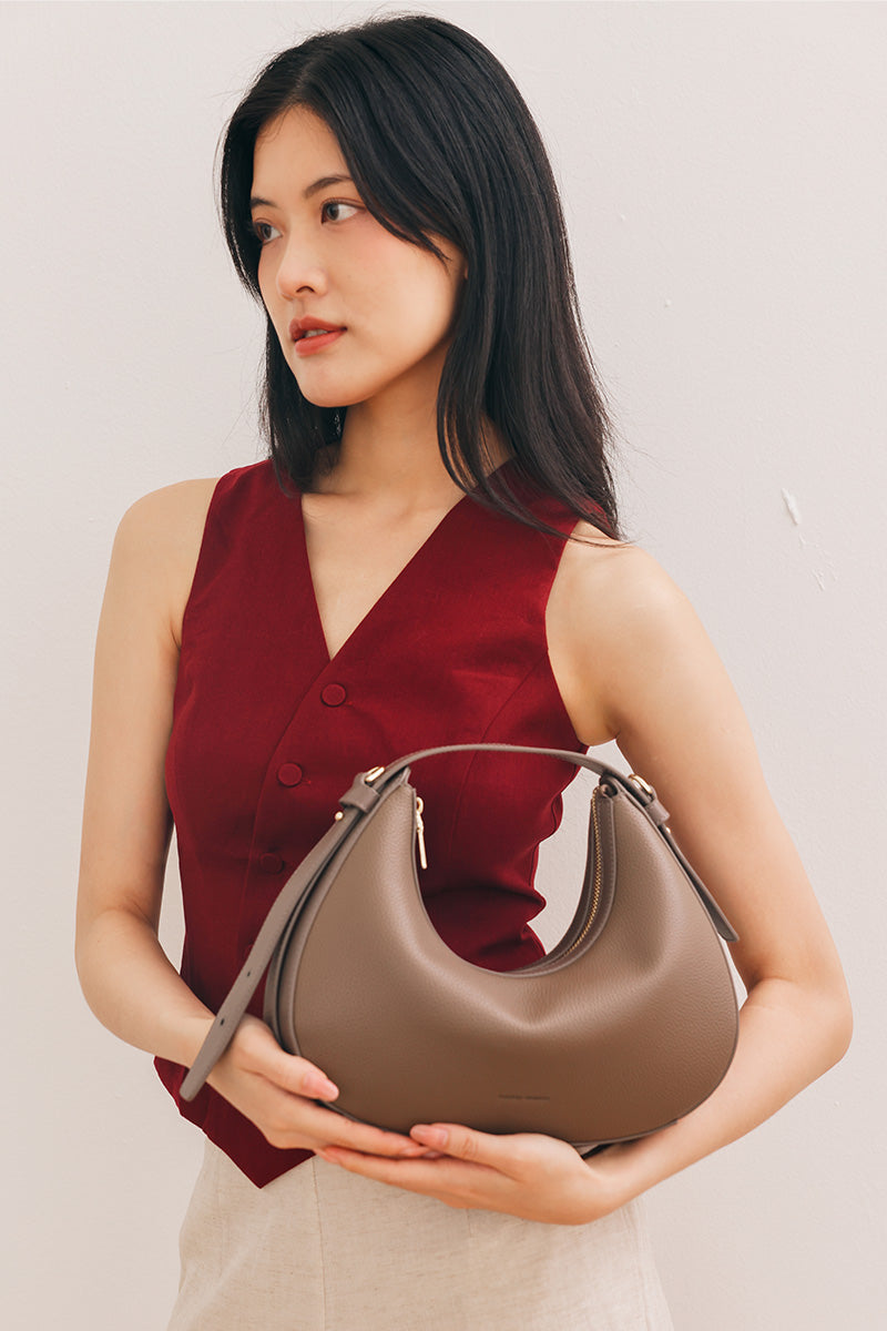 Reunion Tuan Crescent Bag in Taupe Pebble