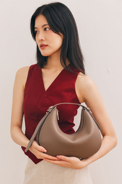 Reunion Tuan Crescent Bag in Taupe Pebble
