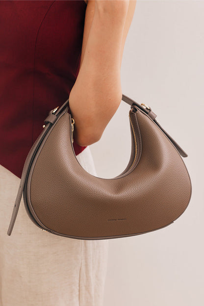 Reunion Tuan Crescent Bag in Taupe Pebble