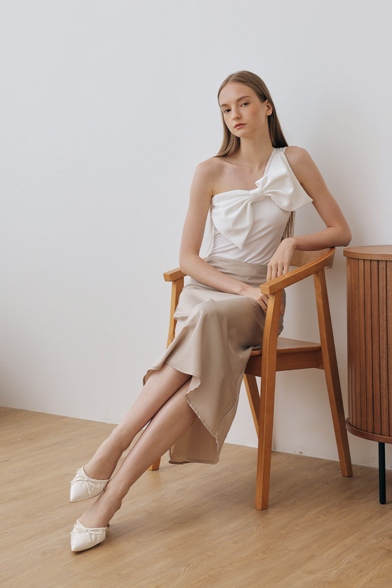 Aisha Ruched Slip-On Mules in Cream