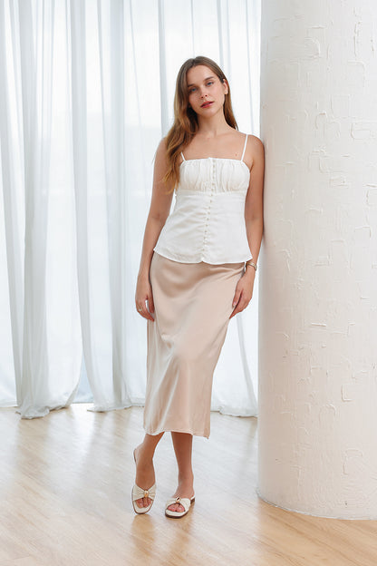 Arianna Bow Cloud Sliders in Waterproof Satin Cream