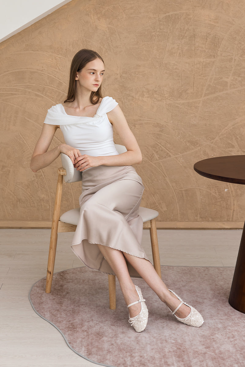 Arlisse Textured Sequin Maryjane Flats in Cream