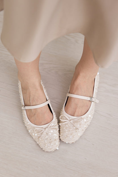 Arlisse Textured Sequin Maryjane Flats in Cream