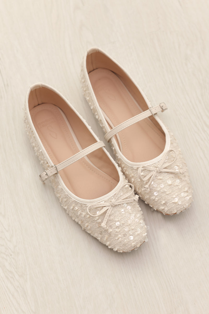 Arlisse Textured Sequin Maryjane Flats in Cream
