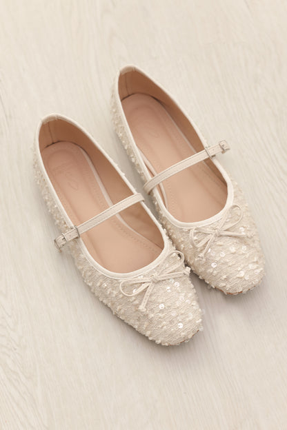 Arlisse Textured Sequin Maryjane Flats in Cream