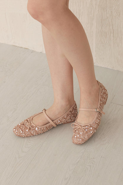Arlisse Textured Sequin Maryjane Flats in Salmon Pink