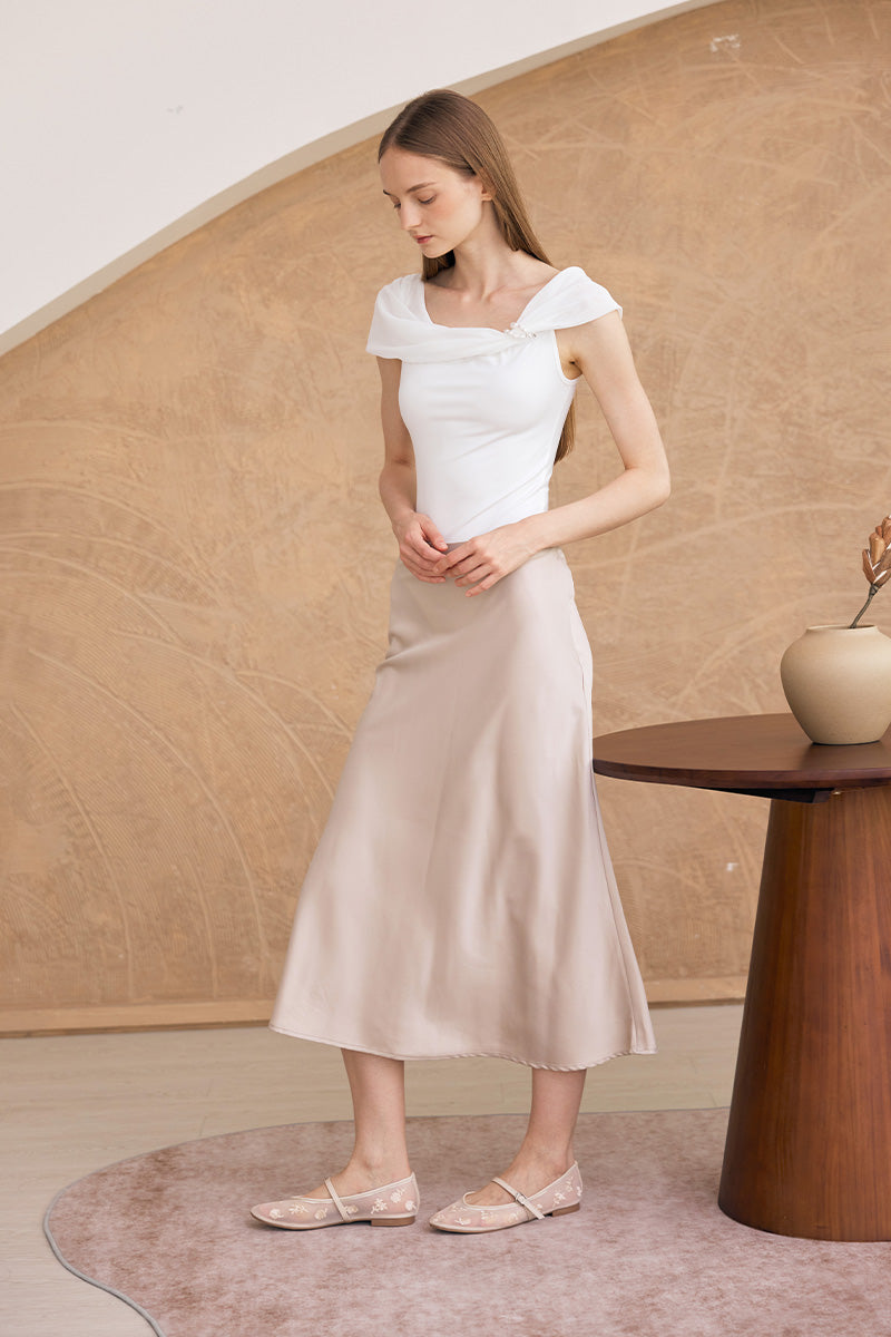 Aster Floral Mesh Maryjane Flats in Cream