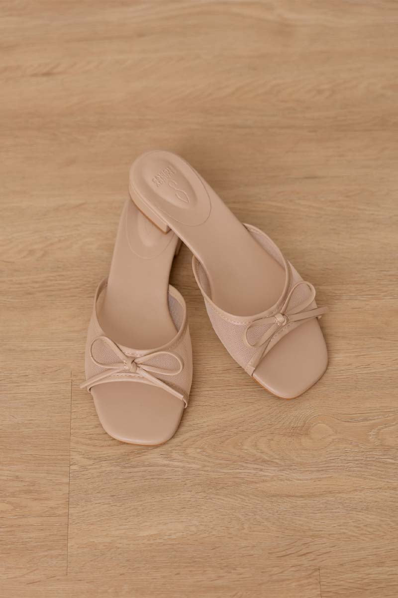Averly Mesh Low Block Heels in Nude