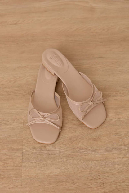 Averly Mesh Low Block Heels in Nude
