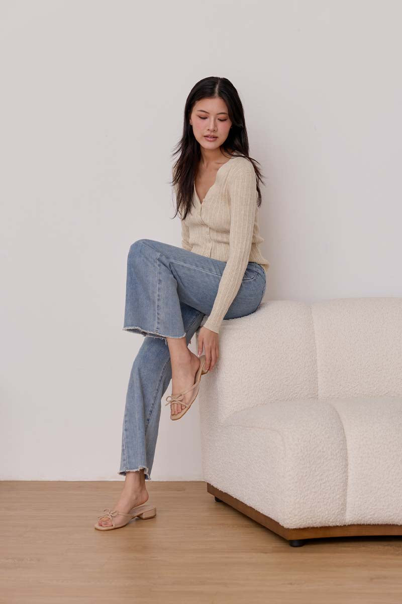 Averly Mesh Low Block Heels in Nude