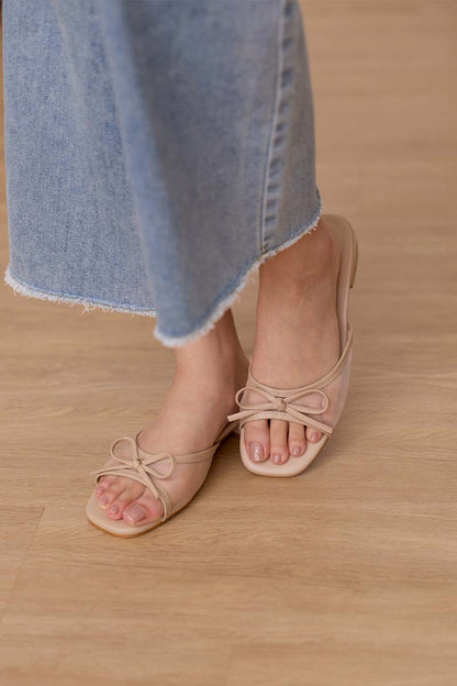 Averly Mesh Low Block Heels in Nude